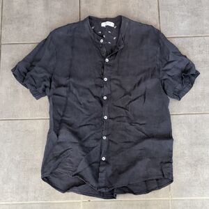 Men's Navy Blue 100% Linen Made In Italy Shirt